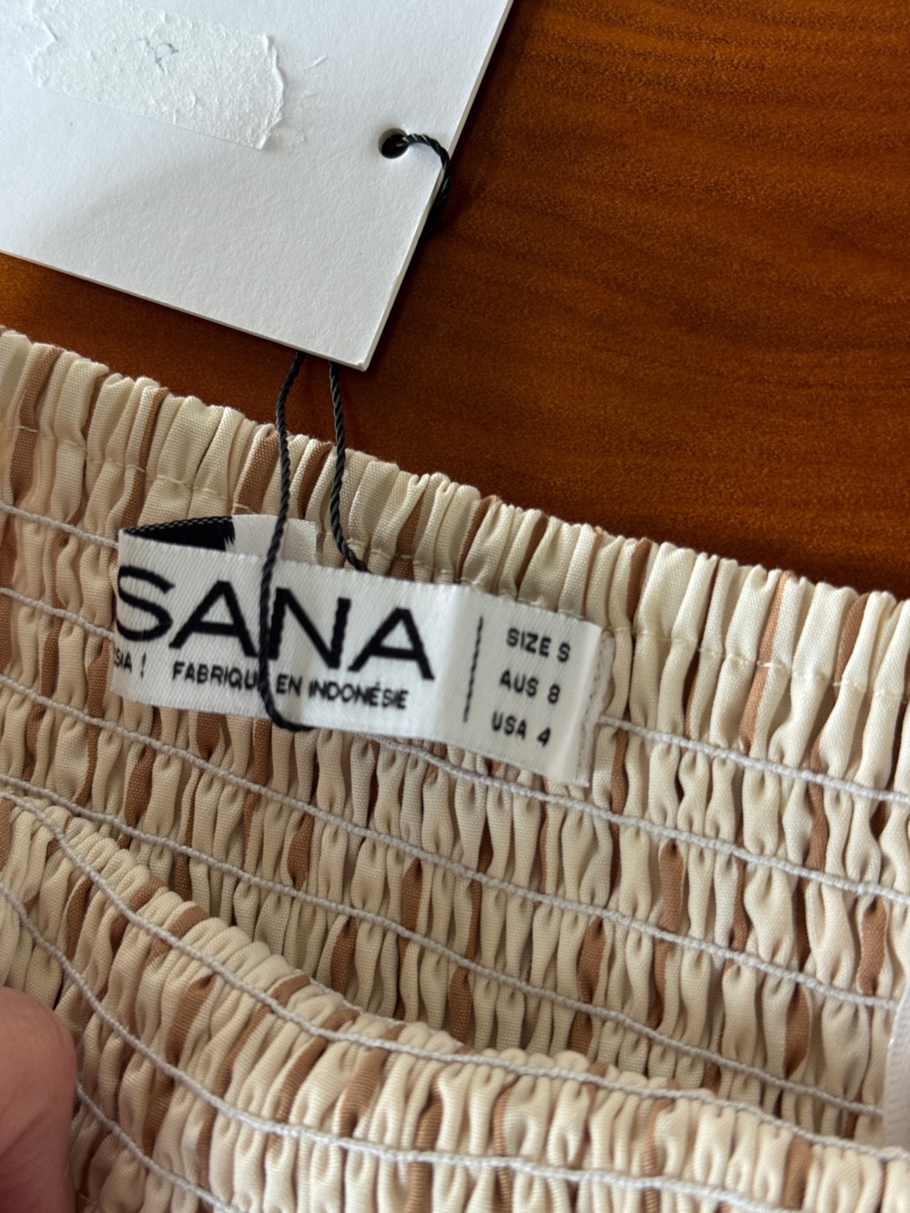 Lusana Strapless Smocked Midi Dress Striped Cream and White - Picture 4 of 5